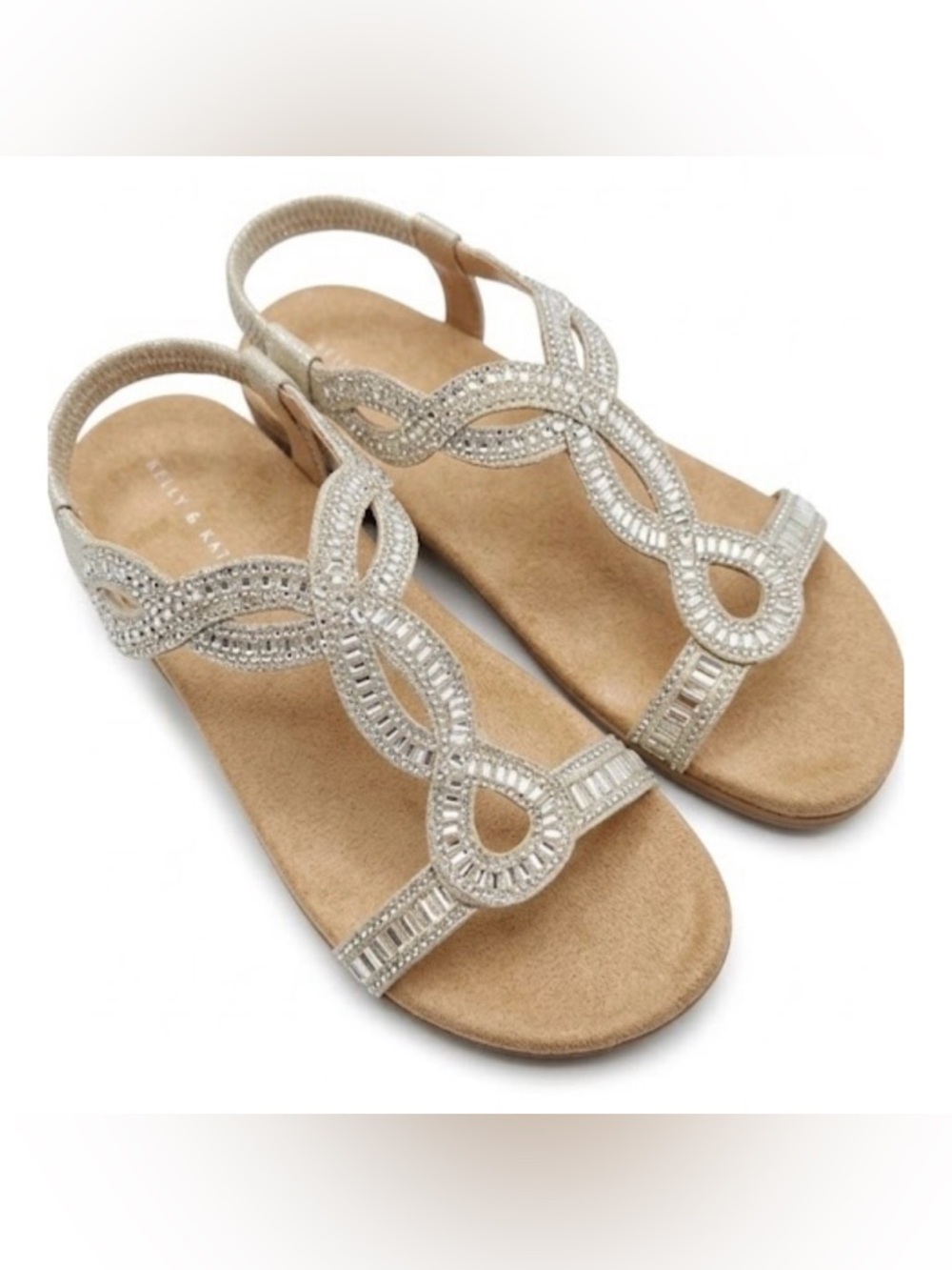 Kelly & Katie Silver Rhinestone Beaded Sandals  - Size 8 NWOT